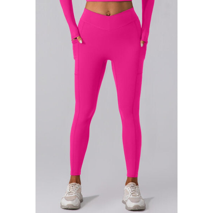 High Waist Active Leggings with Pockets Hot Pink / S Apparel and Accessories