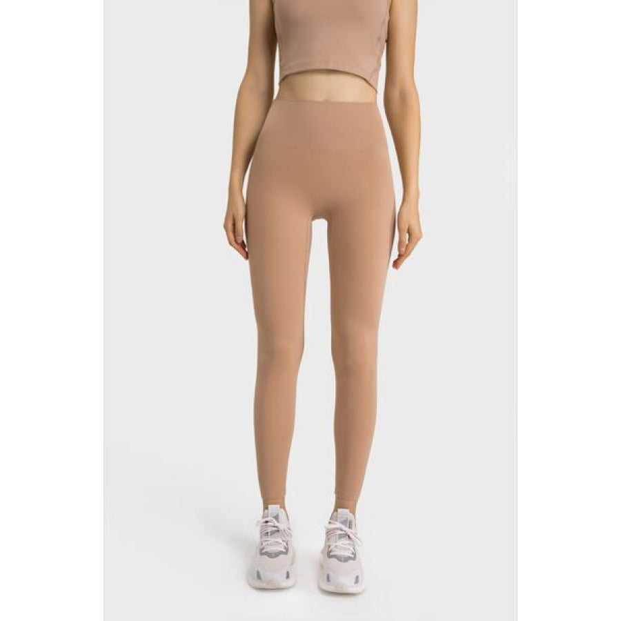 High Waist Active Pants Tan / One Size Clothing