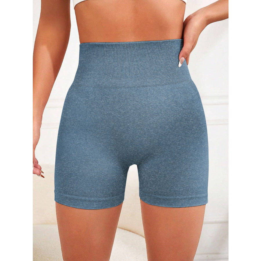 High Waist Active Shorts Dusty Blue / S Apparel and Accessories