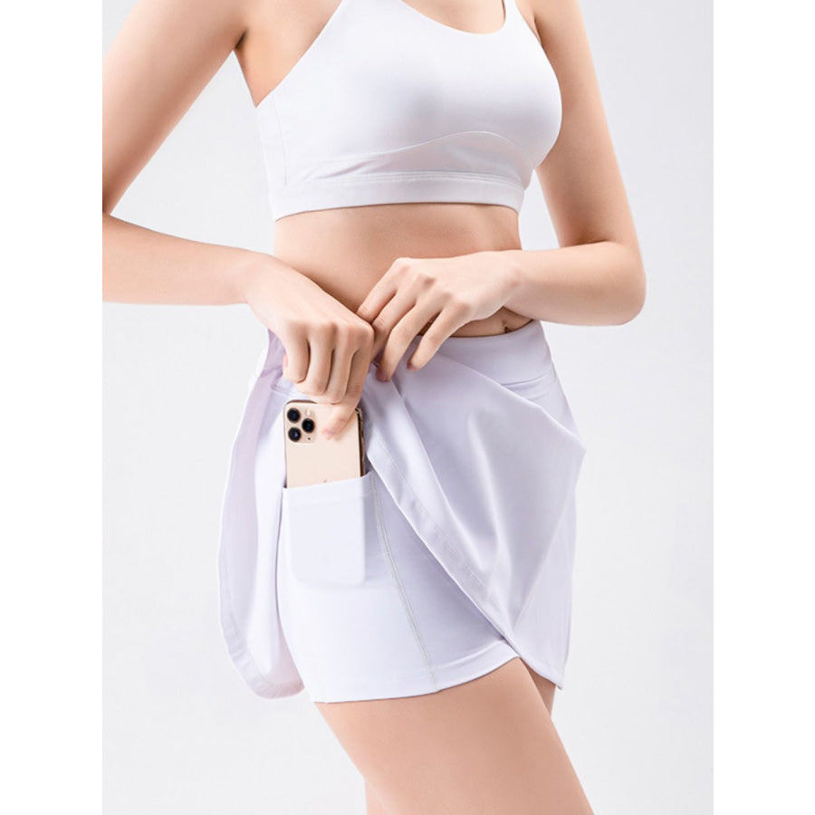 High Waist Active Skort with Pockets White / S Apparel and Accessories