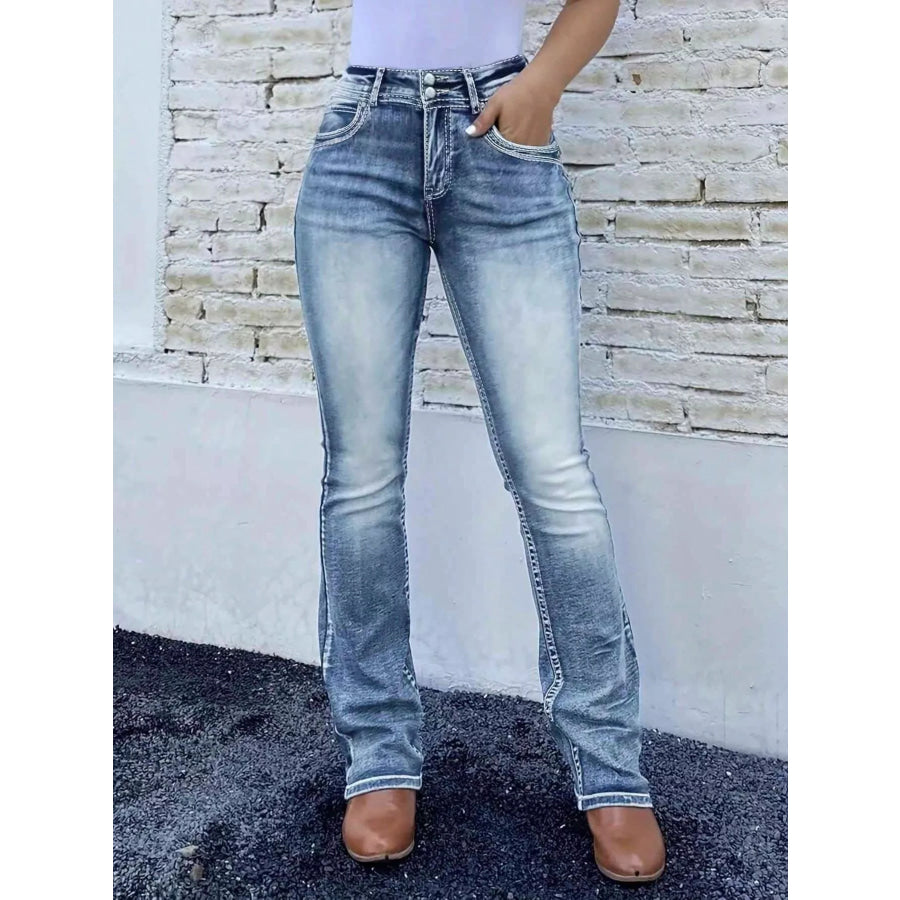 High Waist Bootcut Jeans Blue / S Apparel and Accessories
