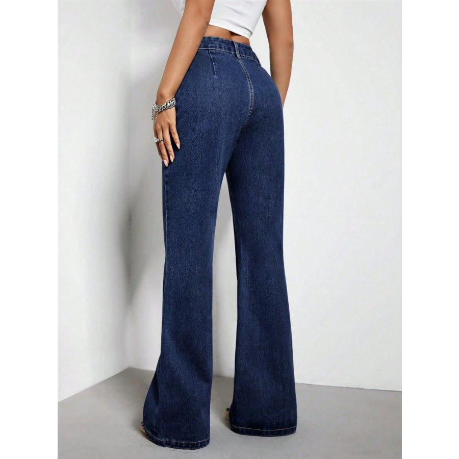 High Waist Bootcut Jeans with Pockets Apparel and Accessories