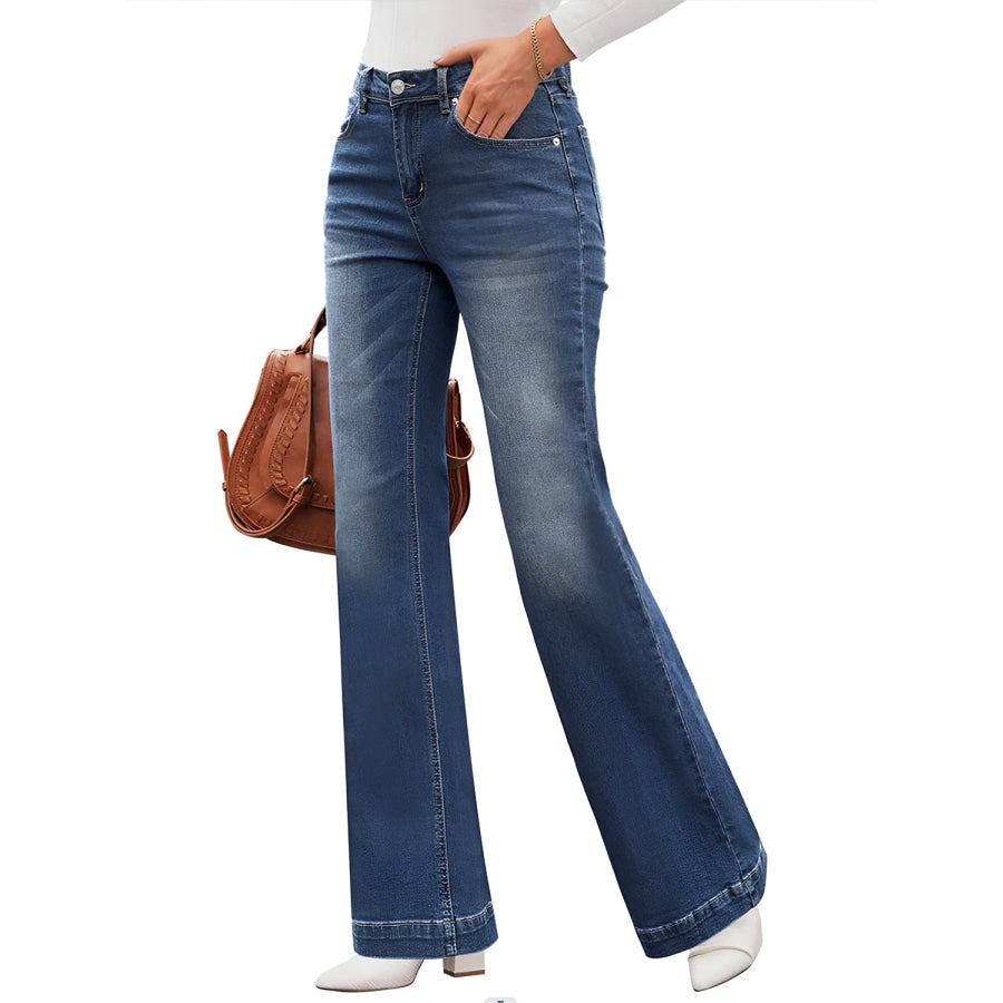 High Waist Bootcut Jeans with Pockets Apparel and Accessories