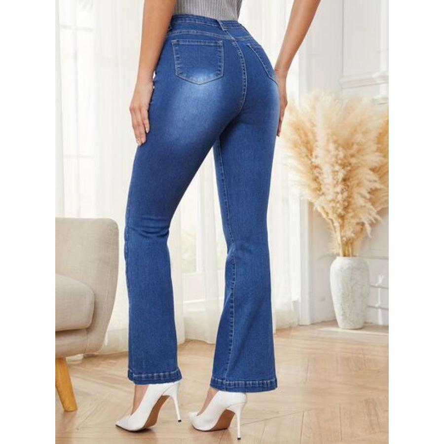 High Waist Bootcut Jeans with Pockets Apparel and Accessories