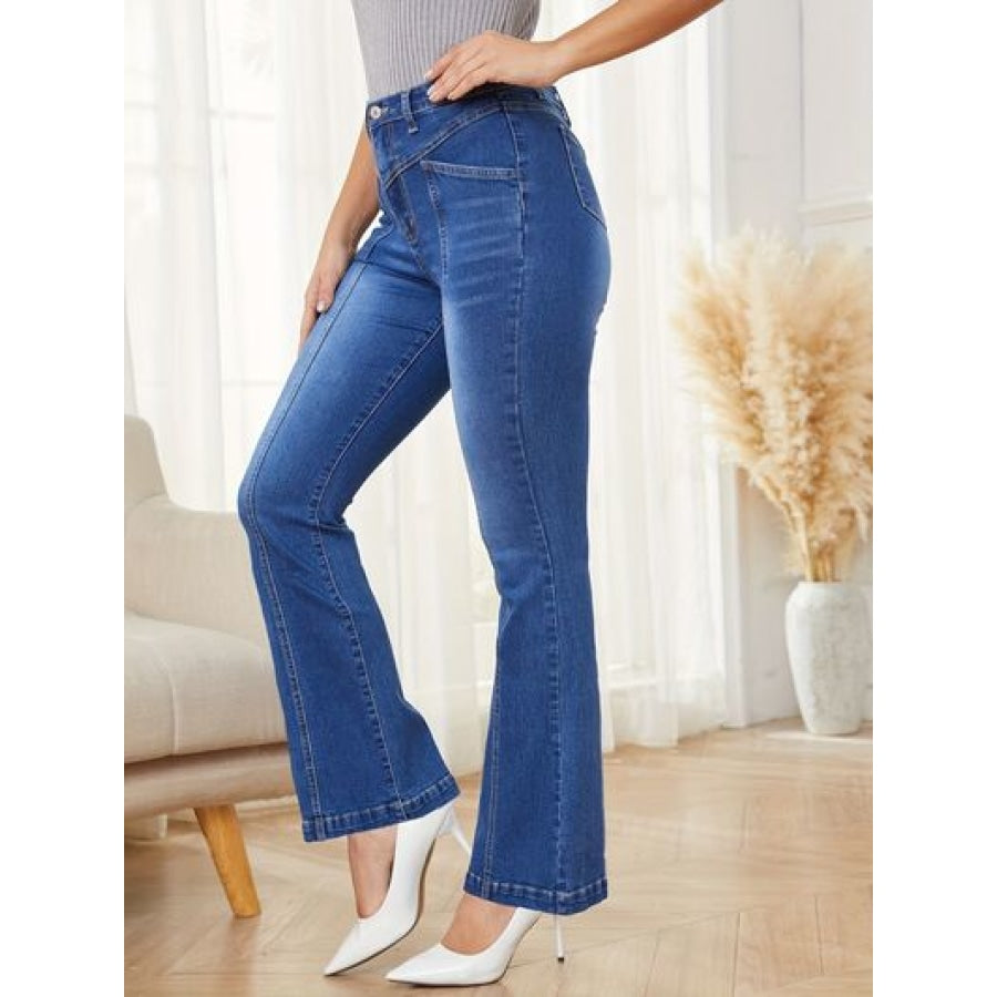 High Waist Bootcut Jeans with Pockets Apparel and Accessories