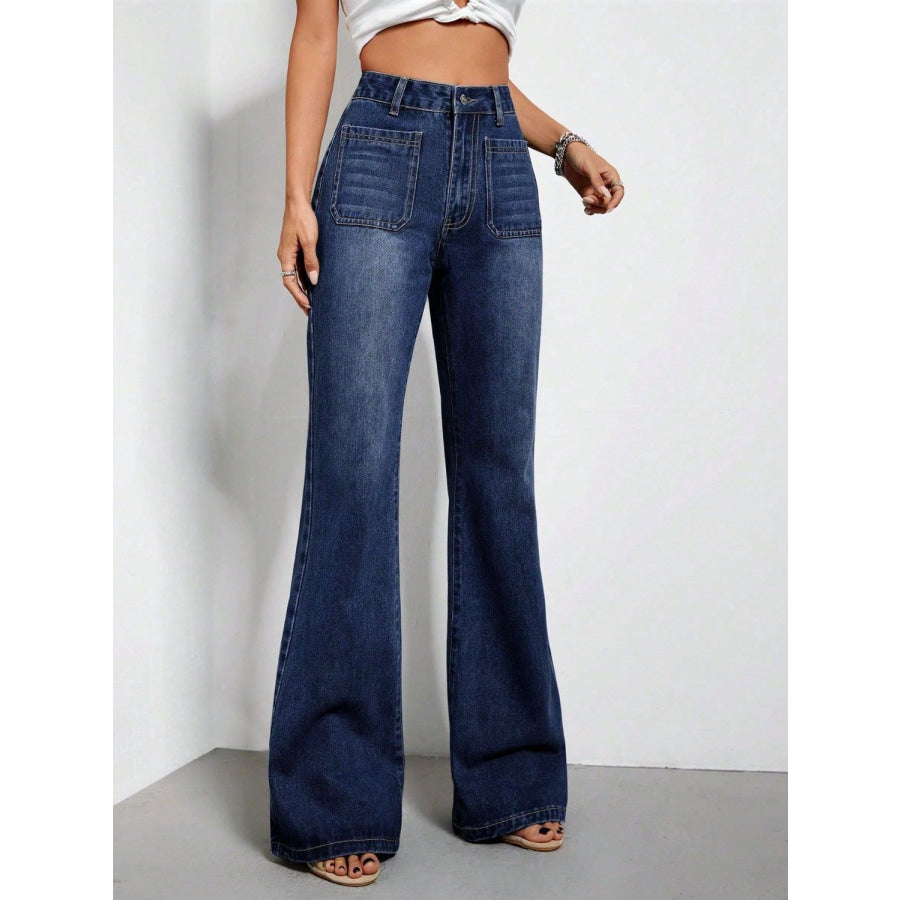 High Waist Bootcut Jeans with Pockets Apparel and Accessories