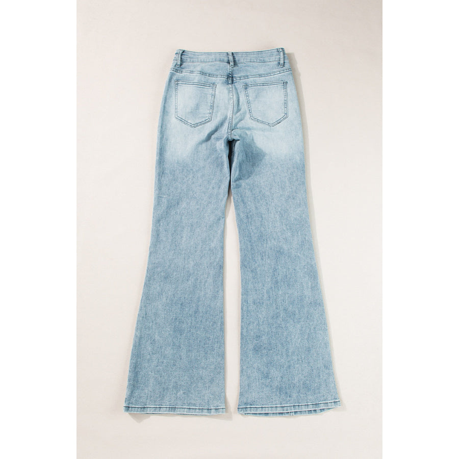 High Waist Bootcut Jeans with Pockets Apparel and Accessories