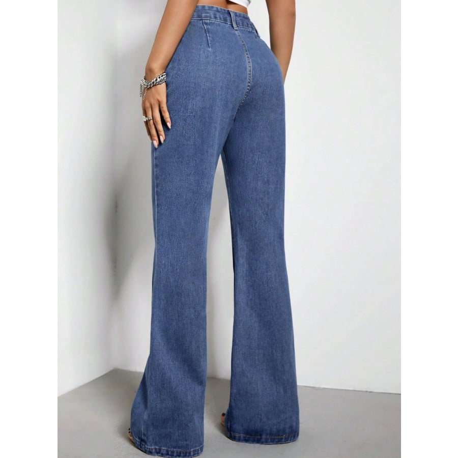 High Waist Bootcut Jeans with Pockets Apparel and Accessories