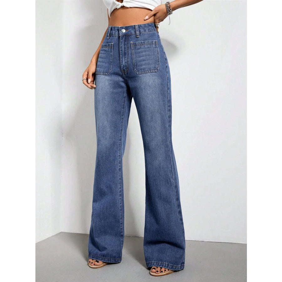 High Waist Bootcut Jeans with Pockets Apparel and Accessories