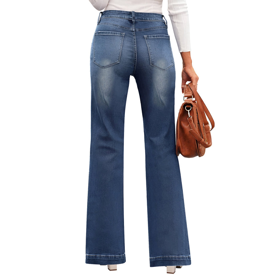 High Waist Bootcut Jeans with Pockets Apparel and Accessories