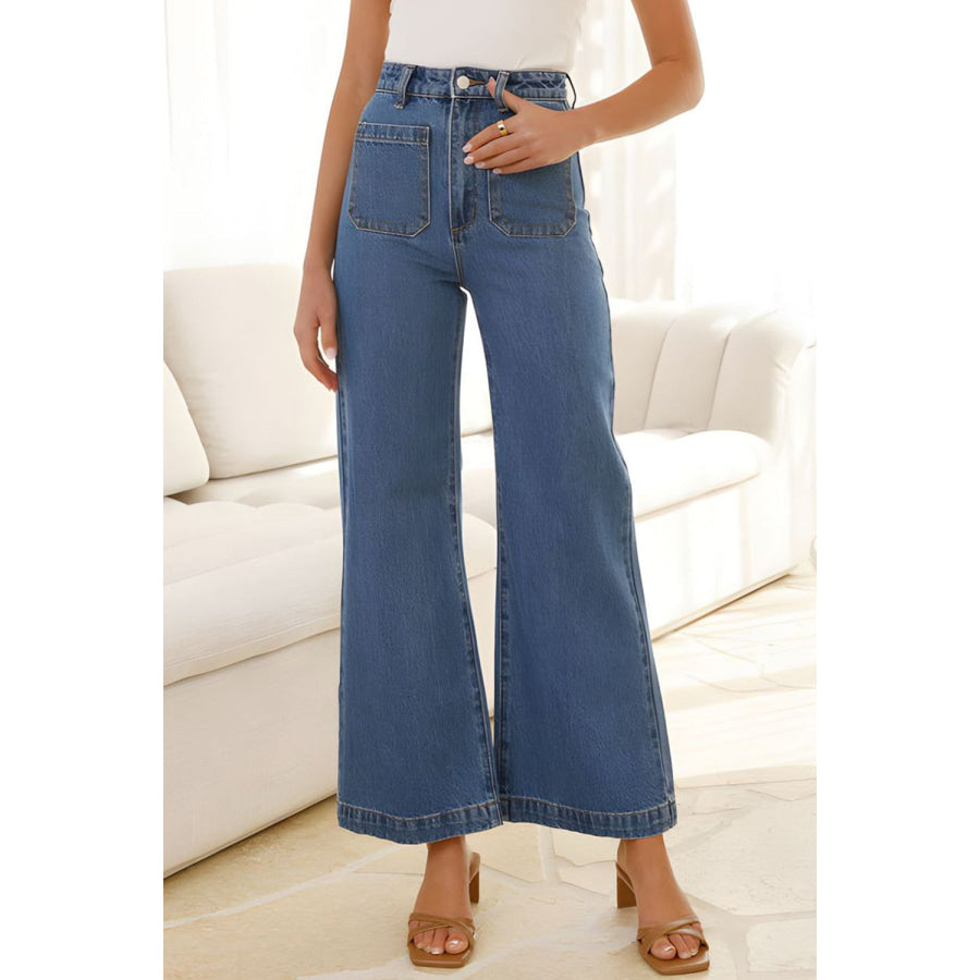 High Waist Bootcut Jeans with Pockets Medium / S Apparel and Accessories