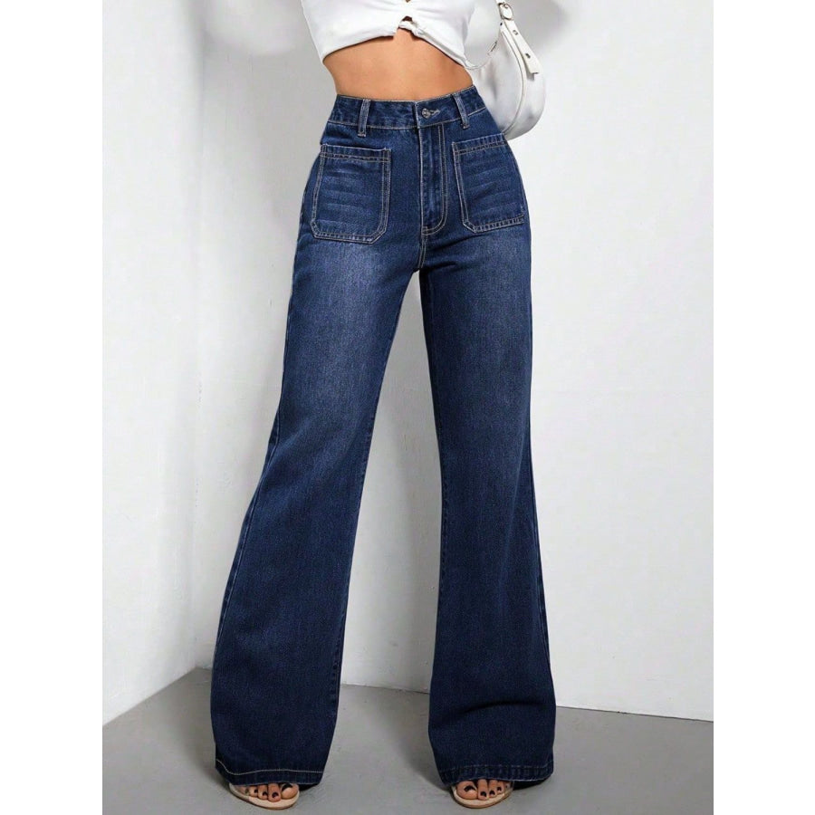 High Waist Bootcut Jeans with Pockets Dark / XS Apparel and Accessories