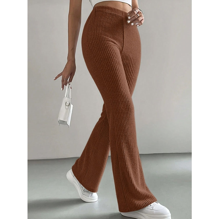 High Waist Bootcut Pants Caramel / S Apparel and Accessories