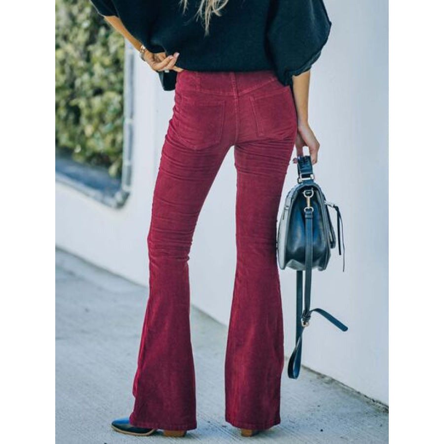 High Waist Bootcut Pants Wine / S Clothing