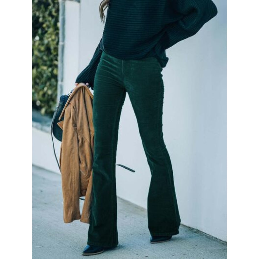 High Waist Bootcut Pants Green / S Clothing