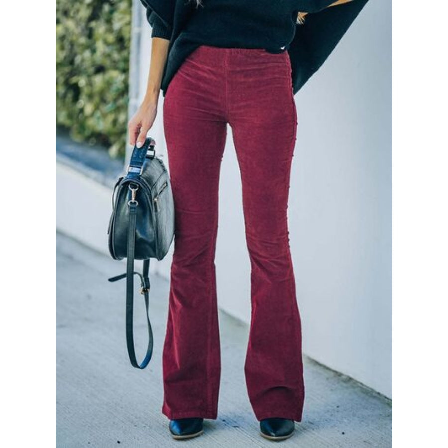 High Waist Bootcut Pants Wine / S Clothing