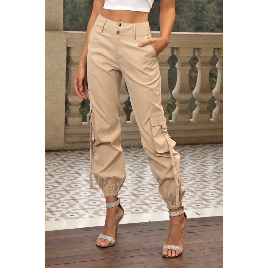 High Waist Cargo Pants Tan / XS