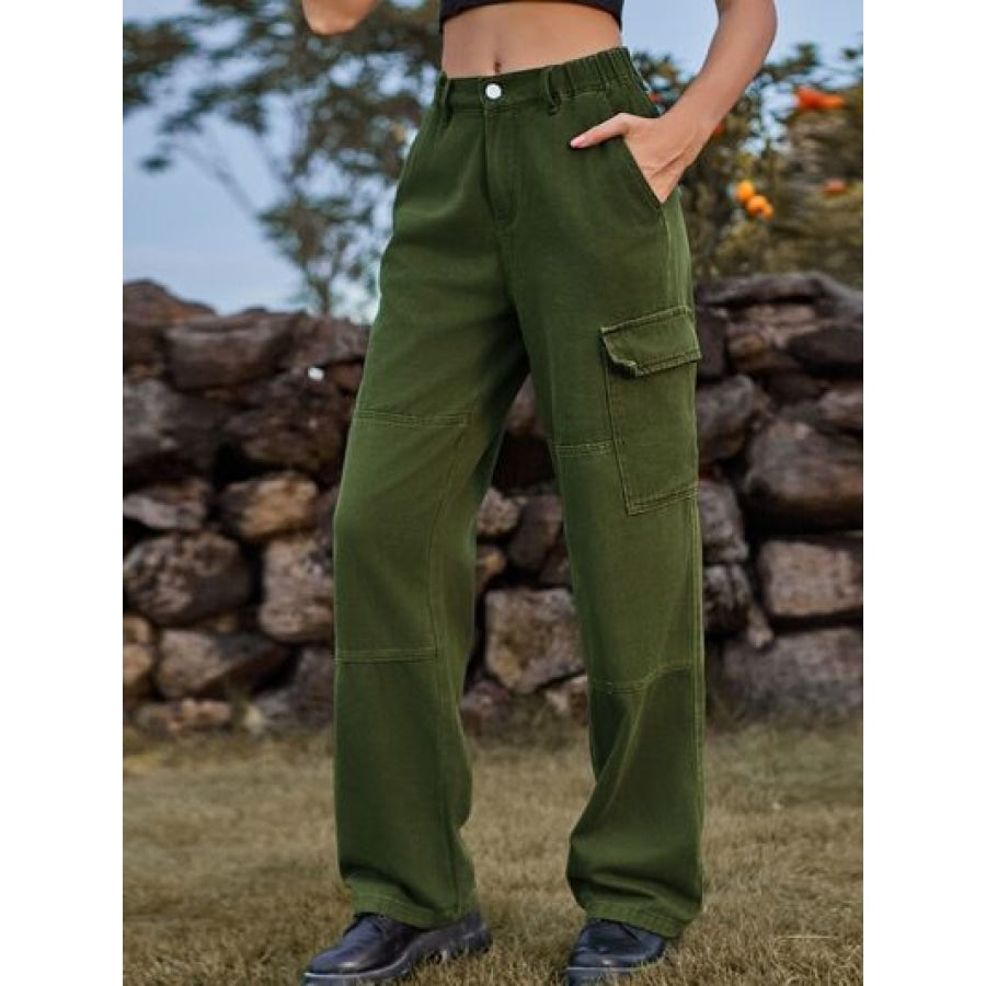 High Waist Cargo Straight Jeans Apparel and Accessories