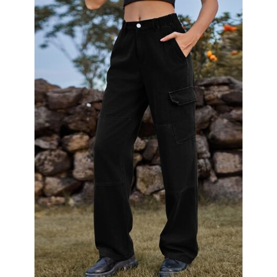 High Waist Cargo Straight Jeans Apparel and Accessories