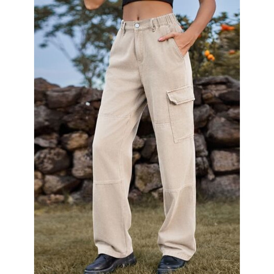 High Waist Cargo Straight Jeans Apparel and Accessories