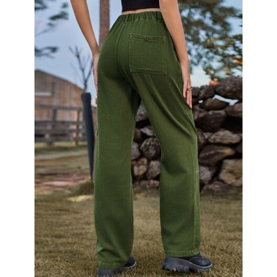 High Waist Cargo Straight Jeans Apparel and Accessories