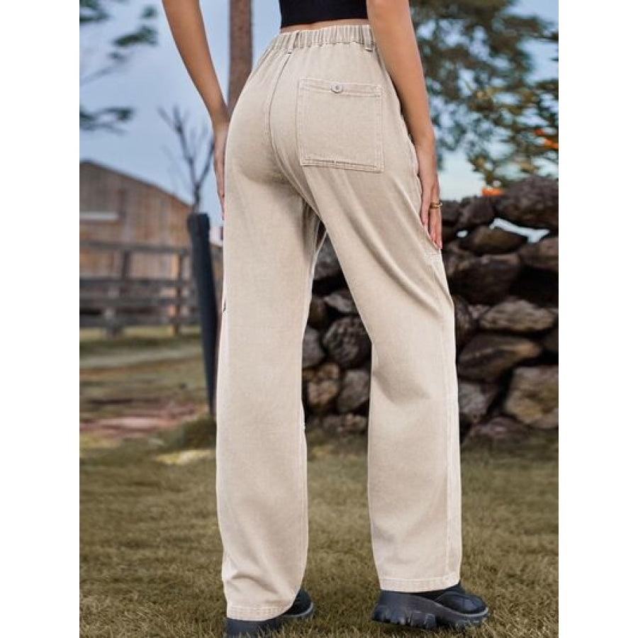 High Waist Cargo Straight Jeans Apparel and Accessories