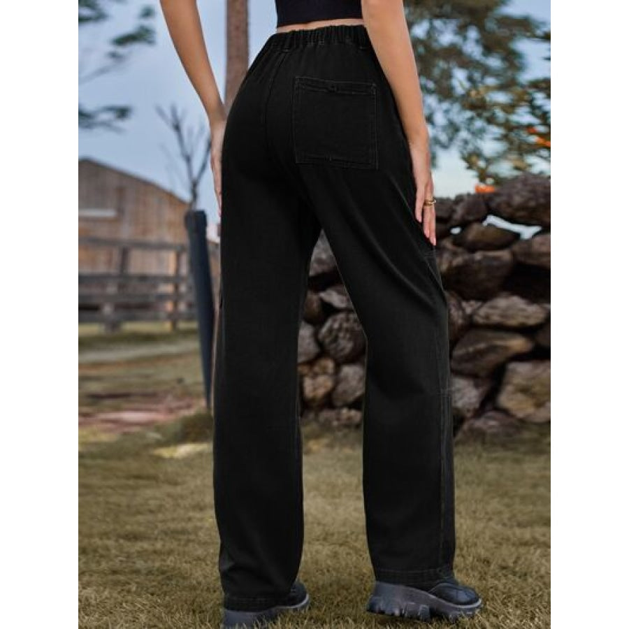 High Waist Cargo Straight Jeans Apparel and Accessories