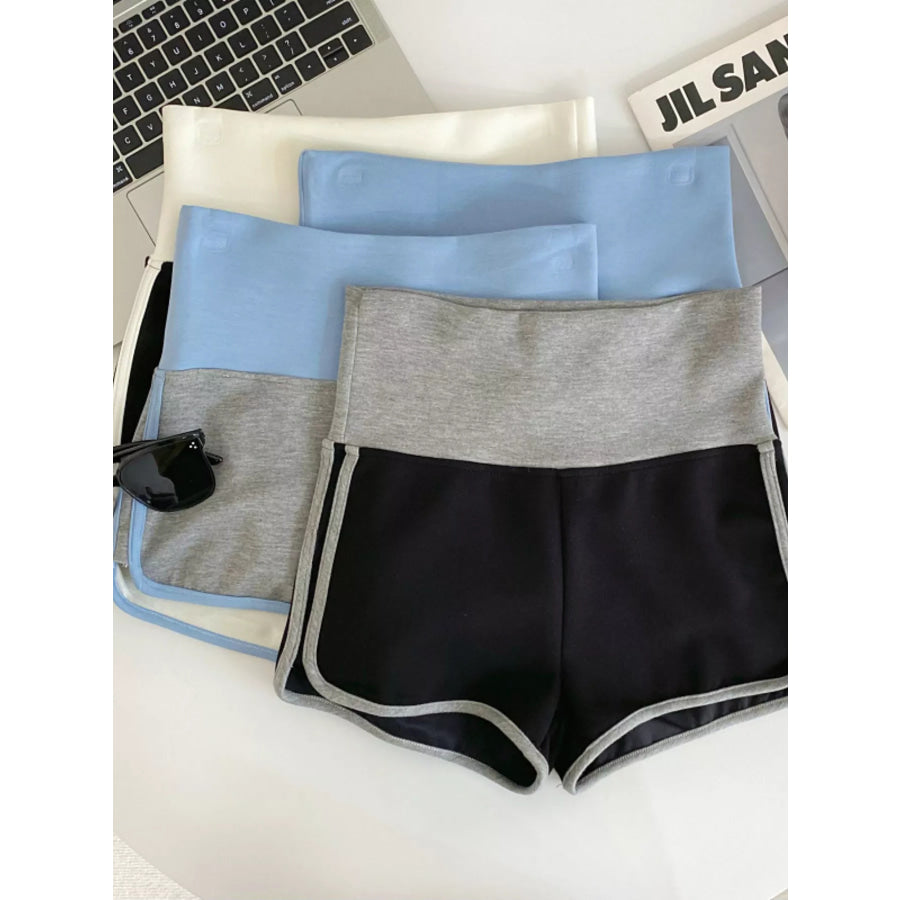 High Waist Contrast Trim Shorts Apparel and Accessories