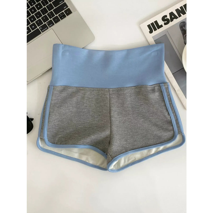 High Waist Contrast Trim Shorts Light Blue + Gray / S Apparel and Accessories