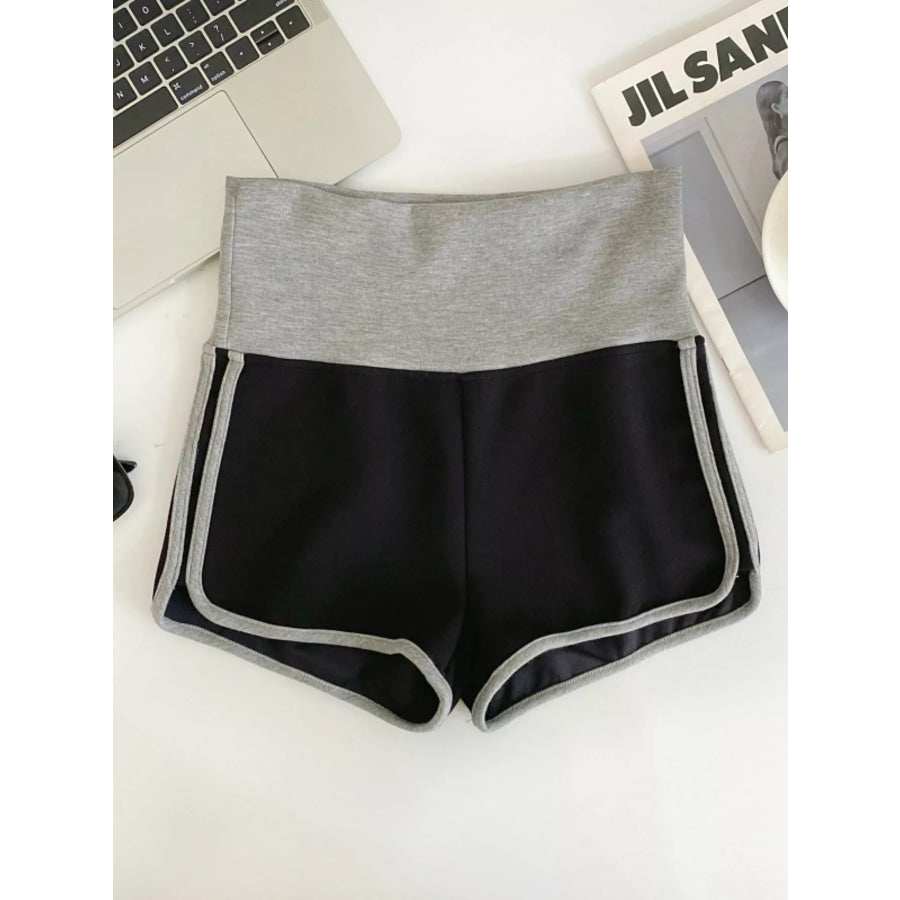 High Waist Contrast Trim Shorts Light Gray + Black / S Apparel and Accessories