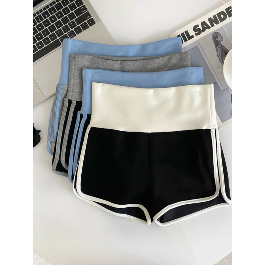 High Waist Contrast Trim Shorts White + black / S Apparel and Accessories