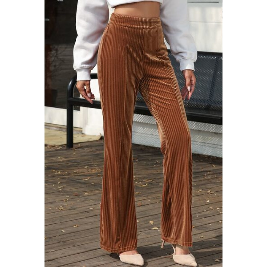 High Waist Corduroy Flare Pants Caramel / S Clothing