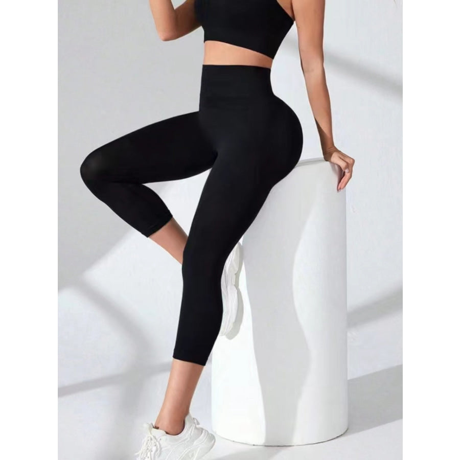 High Waist Cropped Active Leggings Apparel and Accessories