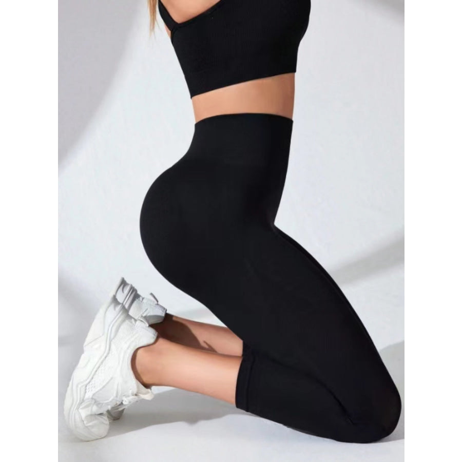 High Waist Cropped Active Leggings Apparel and Accessories