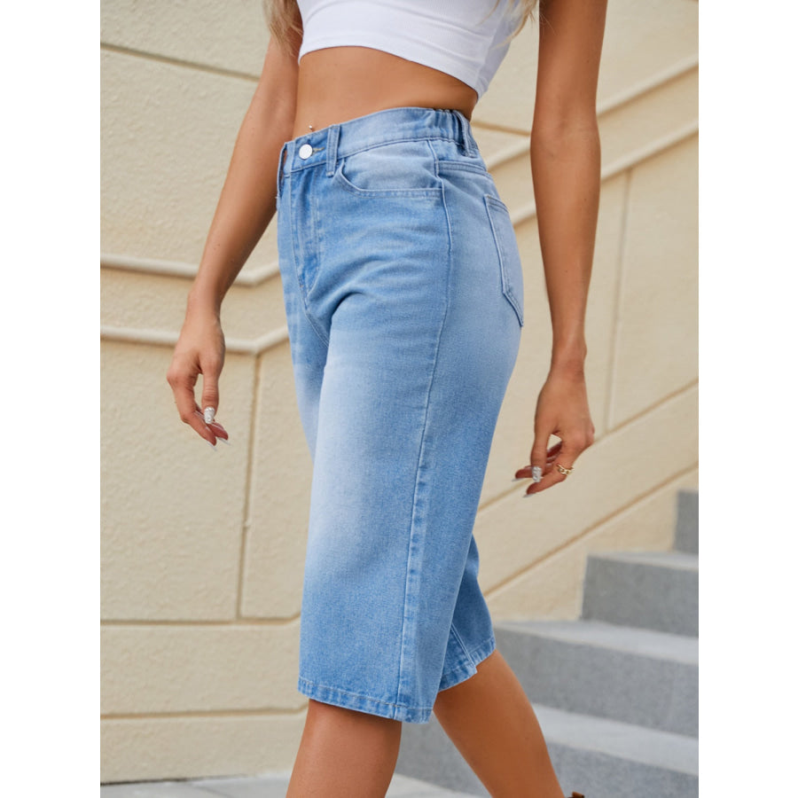 High Waist Denim Shorts with Pockets Apparel and Accessories