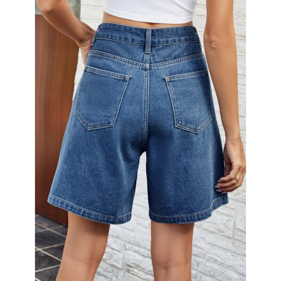 High Waist Denim Shorts with Pockets Apparel and Accessories