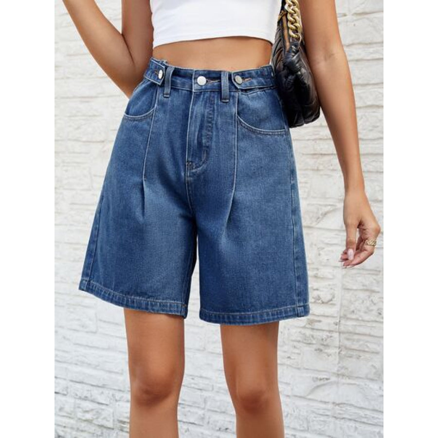 High Waist Denim Shorts with Pockets Apparel and Accessories