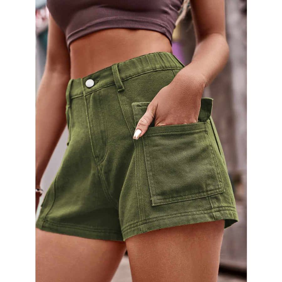 High Waist Denim Shorts with Pockets Apparel and Accessories