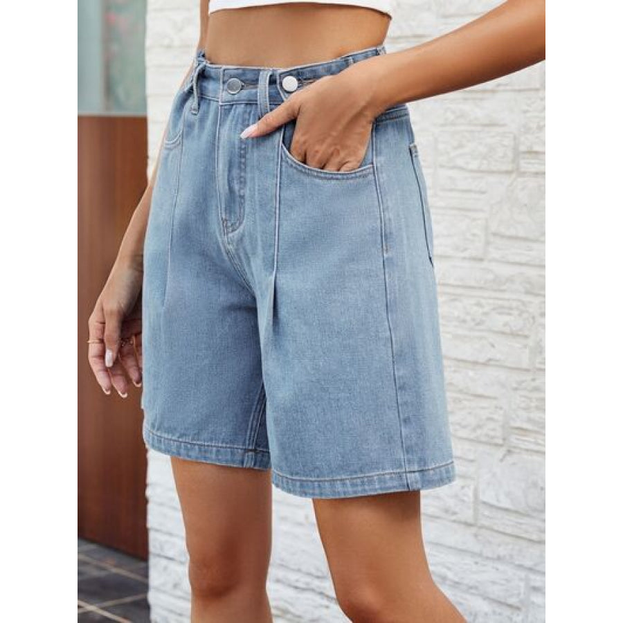 High Waist Denim Shorts with Pockets Apparel and Accessories