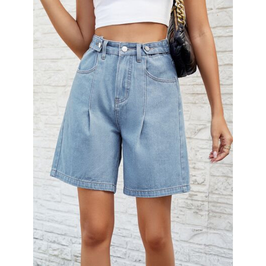 High Waist Denim Shorts with Pockets Apparel and Accessories