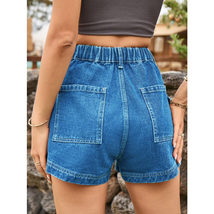 High Waist Denim Shorts with Pockets Apparel and Accessories