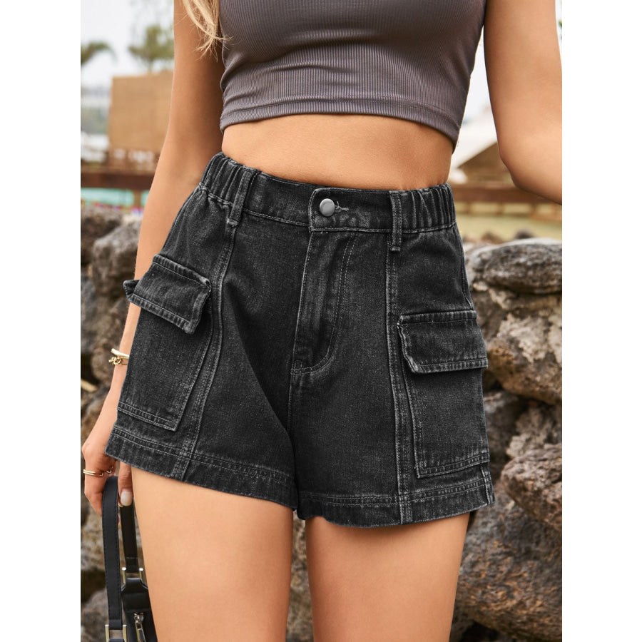 High Waist Denim Shorts with Pockets Apparel and Accessories