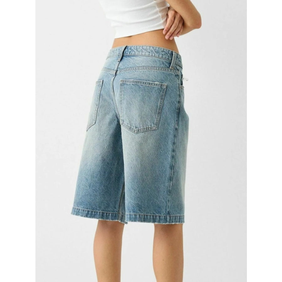 High Waist Denim Shorts with Pockets Apparel and Accessories