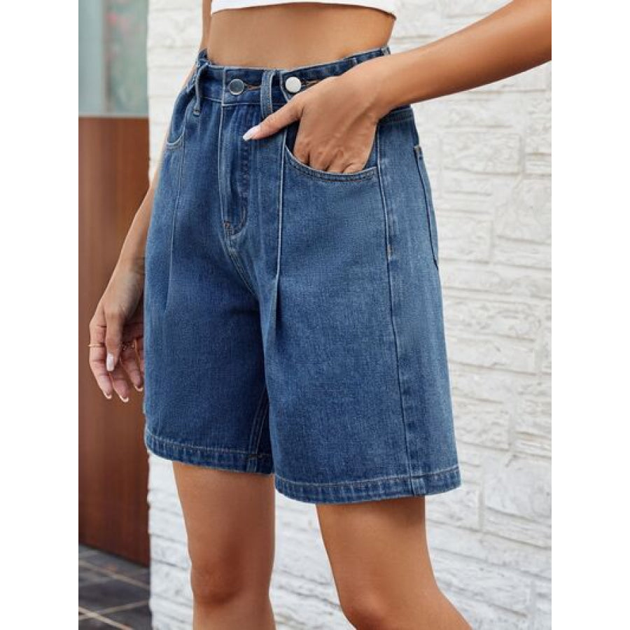 High Waist Denim Shorts with Pockets Apparel and Accessories