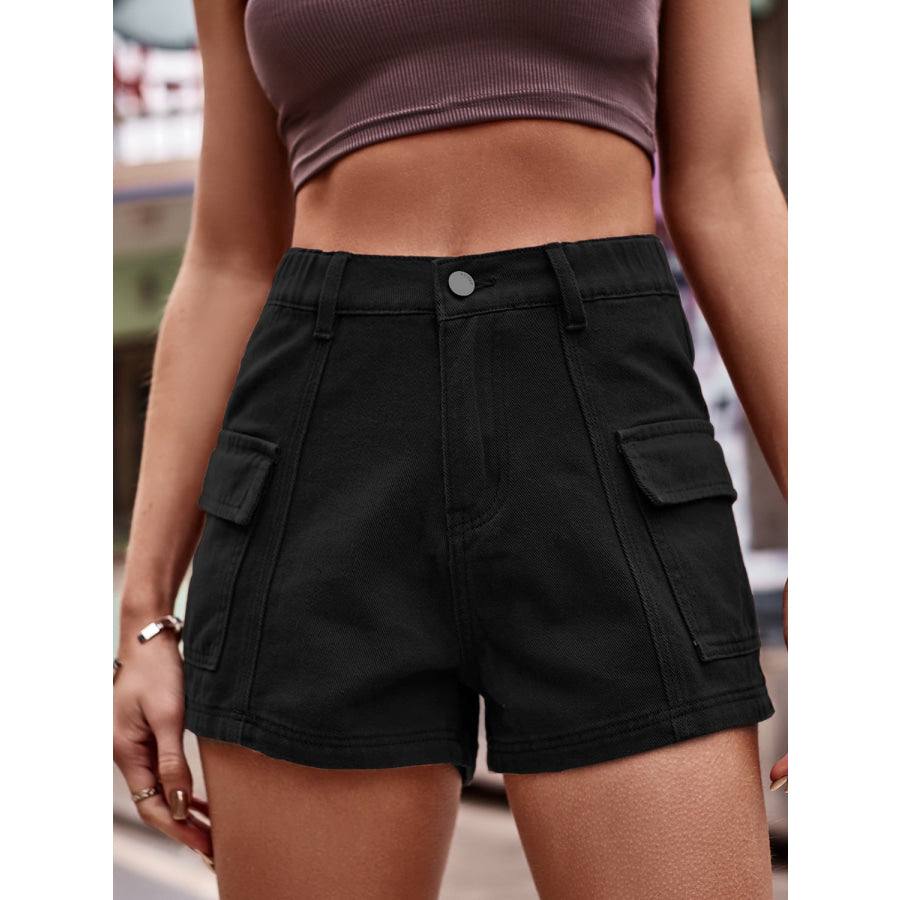 High Waist Denim Shorts with Pockets Black / S Apparel and Accessories