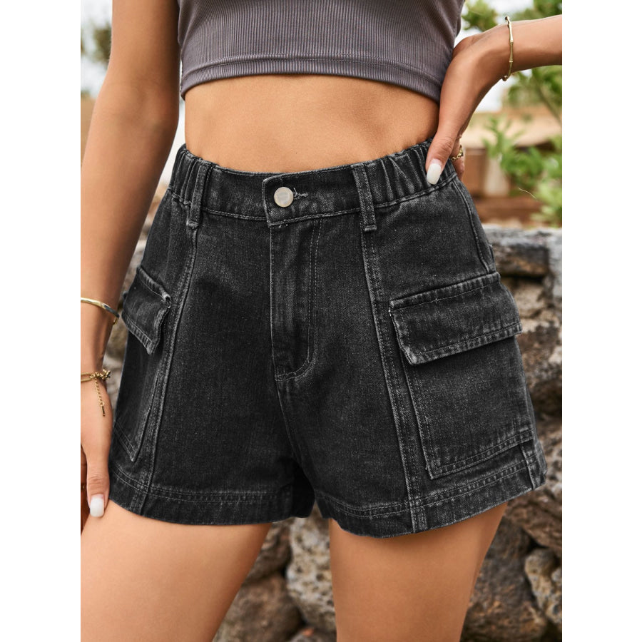 High Waist Denim Shorts with Pockets Dark Navy / S Apparel and Accessories