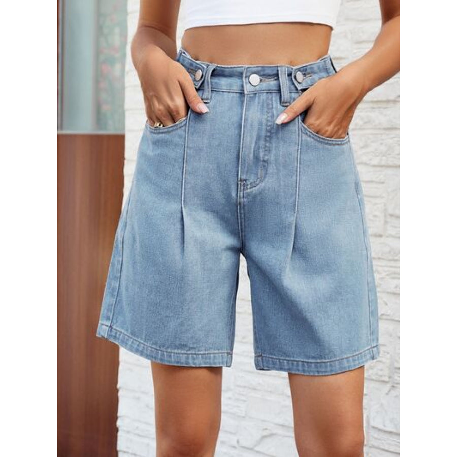 High Waist Denim Shorts with Pockets Light / S Apparel and Accessories