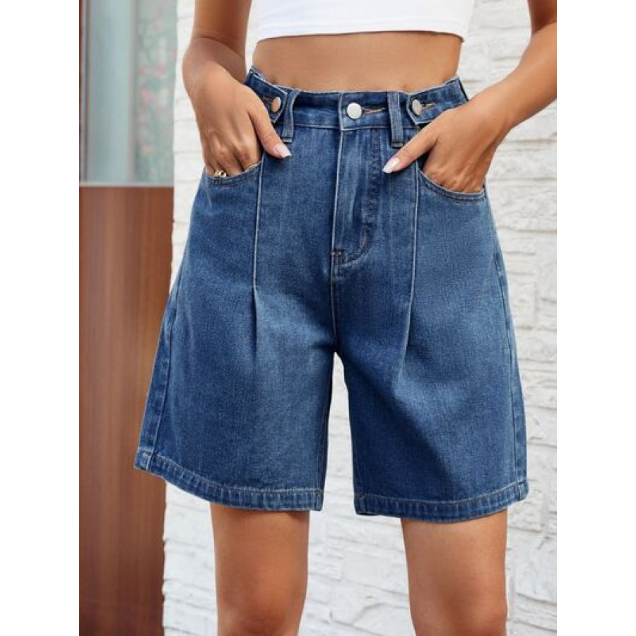 High Waist Denim Shorts with Pockets Medium / S Apparel and Accessories