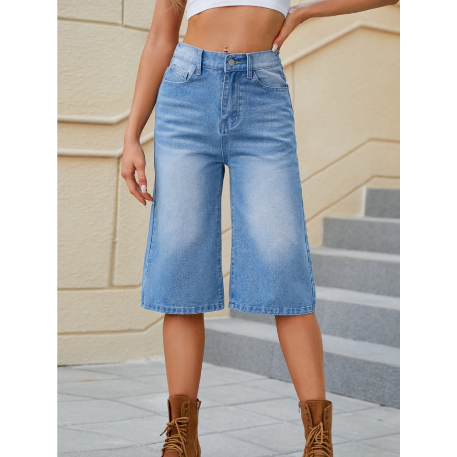 High Waist Denim Shorts with Pockets Medium / S Apparel and Accessories