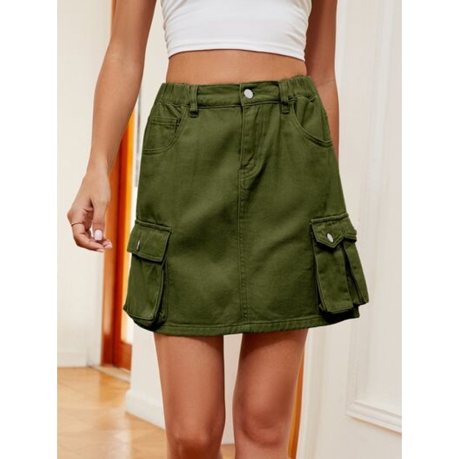 High Waist Denim Skirt Army Green / S Apparel and Accessories